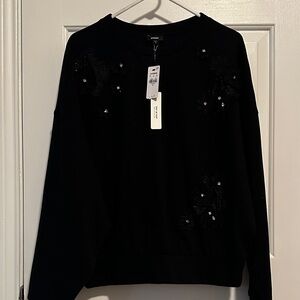 Express Black Embellished Crewneck Sweatshirt Top